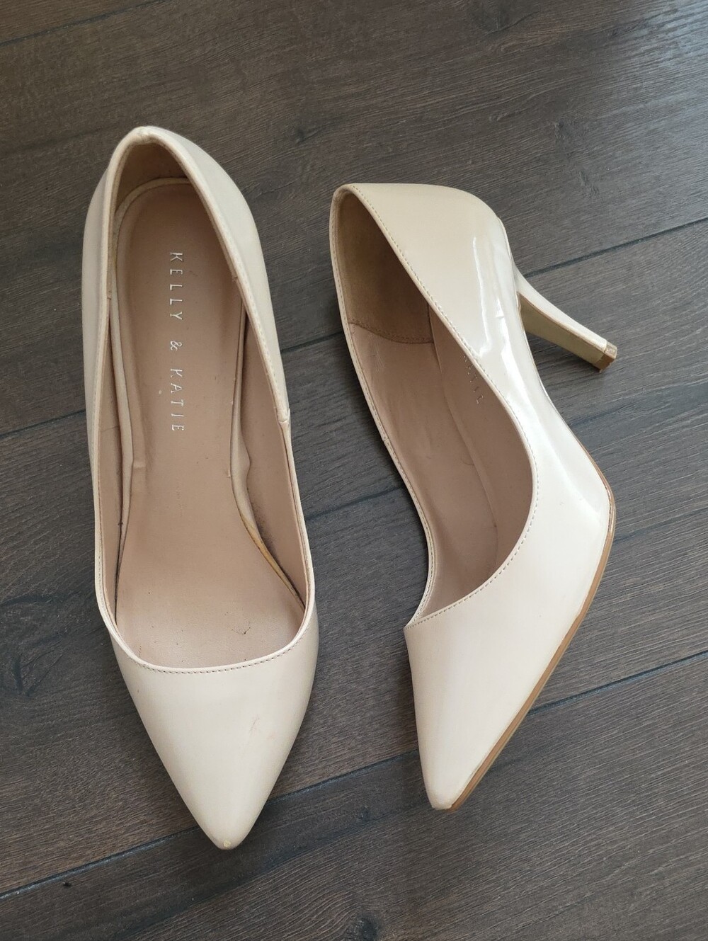 Kelly & Katie Cream Patent Pointed-Toe‎ Stiletto Pumps